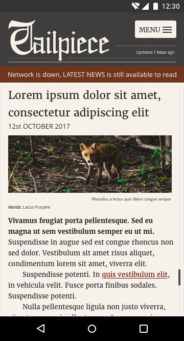 Tailpiece verwendet verschiedene Design-Widgets, um Nutzer darüber zu informieren, dass sie offline sind.